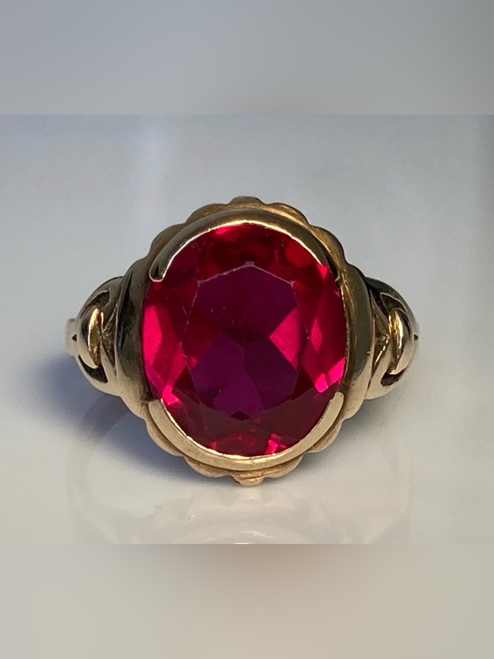 Antique Victorian Art Nouveau Ruby Ring Solid 10k Yellow Gold 1900 size 5.5